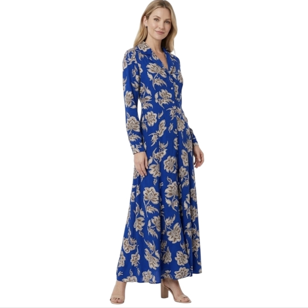 Luisa Perla  blue floral maxi shirt  dress made in italy
